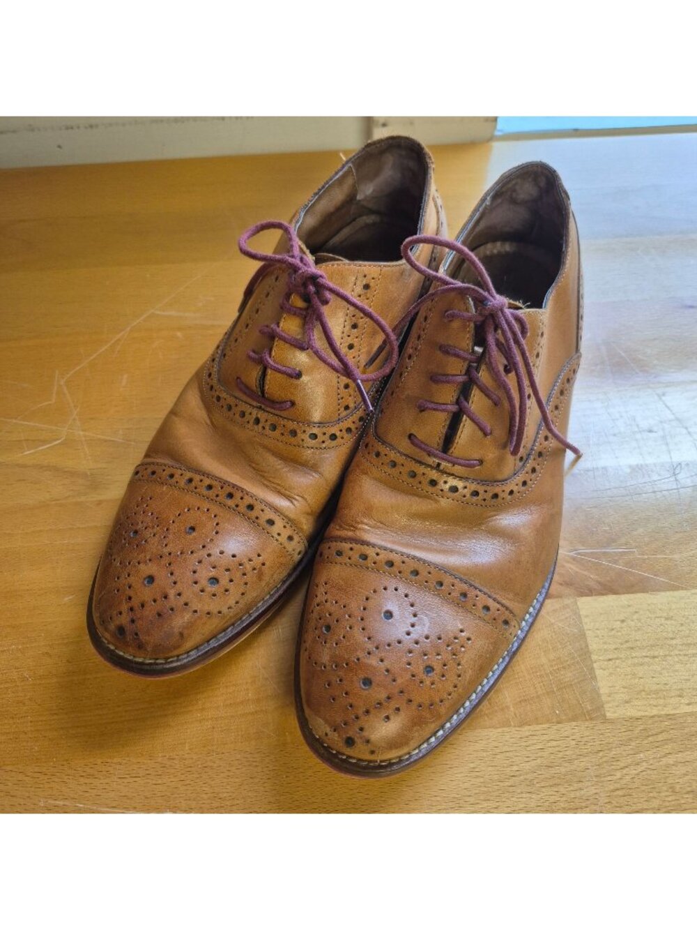 Johnston & Murphy Mens Brown Leather Wingtip Oxford Shoes 8M